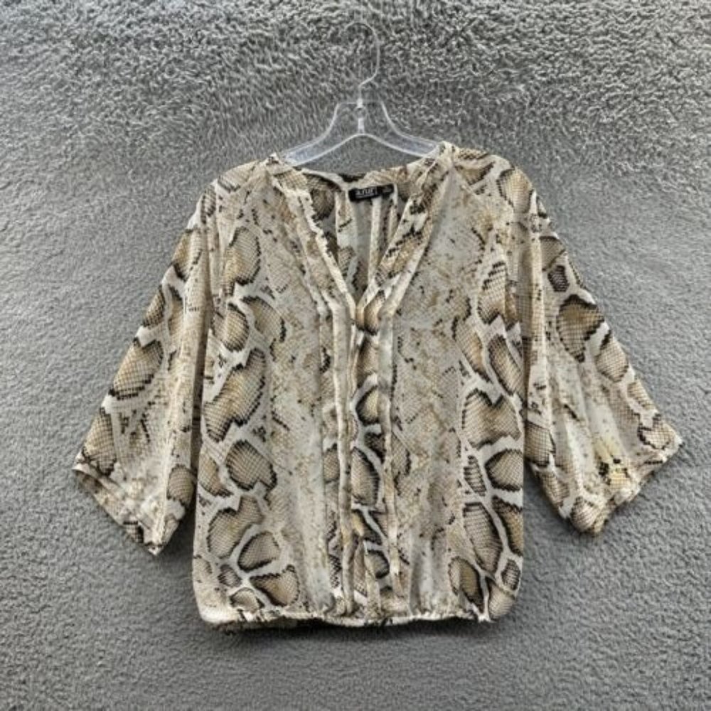 a.n.a Petite Blouse Women's Petite Small Beige & White Snake Skin Print Blouse